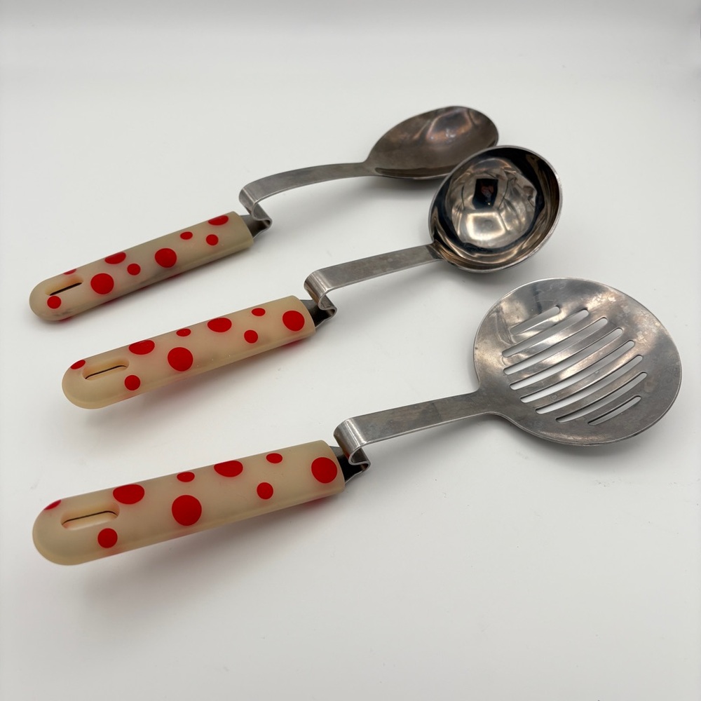 Cooking Utensil Set Off-White with Red Polka Dot Comfort S-Shaped Handles